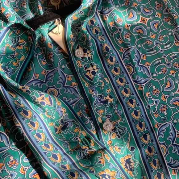 Max Studio Womens Medium Print‎ Casual Shirt  Button Up Short Sleeve Coastal NWT - Picture 4 of 8